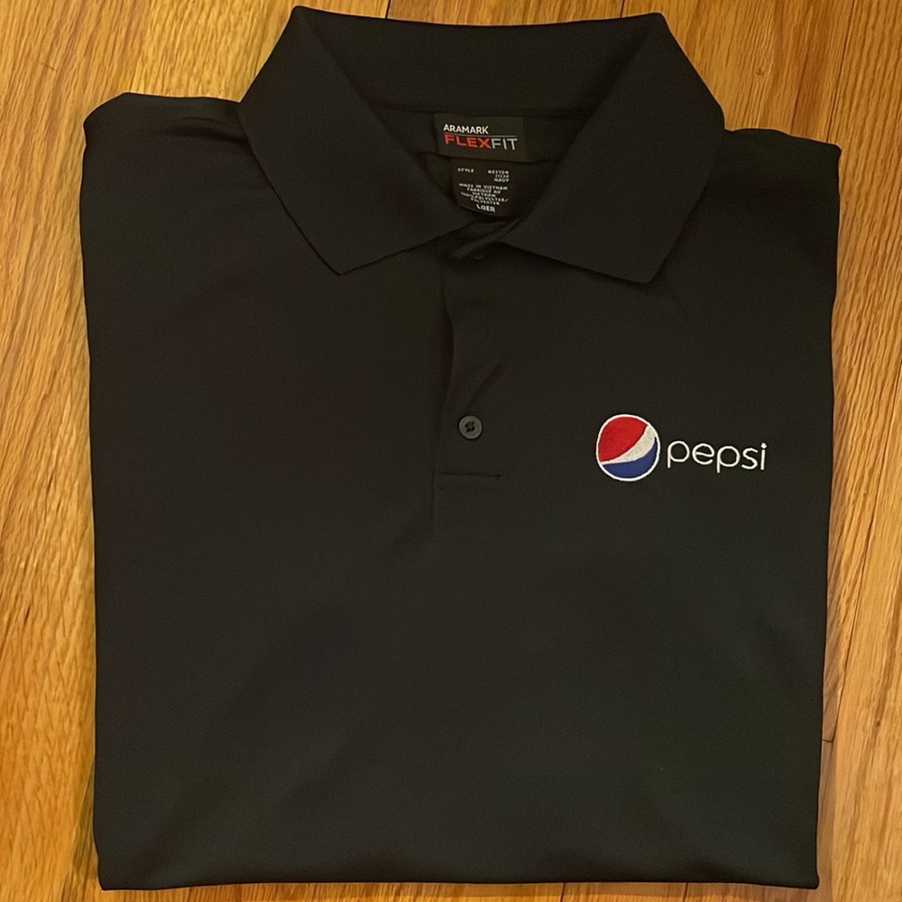 NWOT Aramark (Flex Fit) short sleeves navy blue polo shirt. Size L - Picture 2 of 15